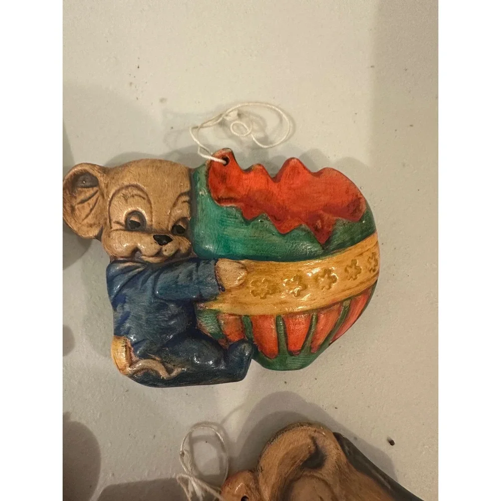 Vintage 1979 BJP Hand Painted Christmas Mouse Ornaments Set of 6 Mixed Lot